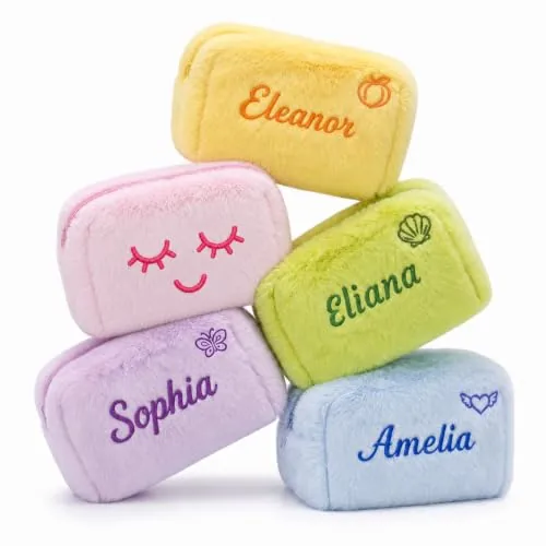 Embroidered Plush Makeup Bag