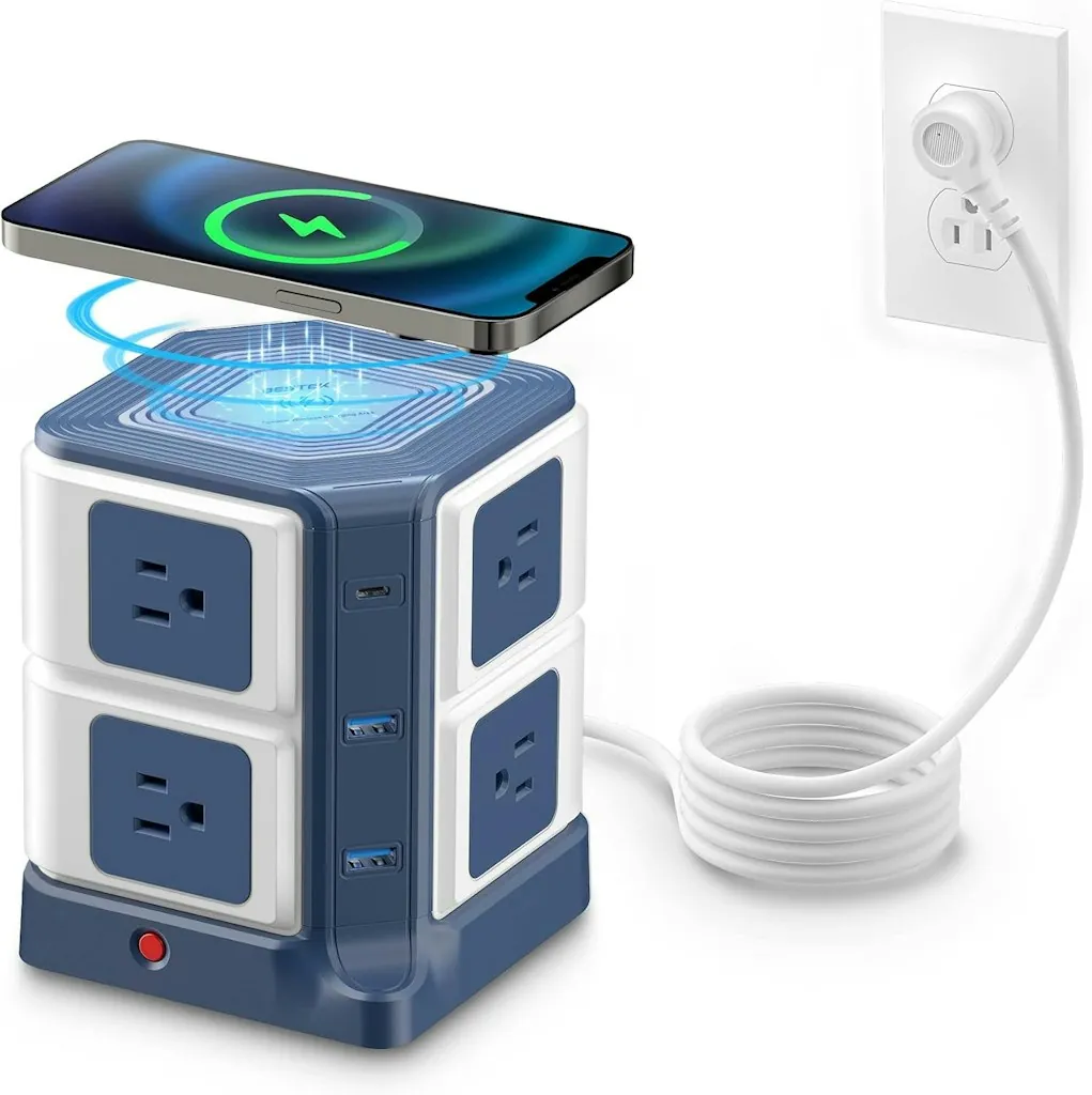 Bestek Power Strip Tower w/ Wireless Charger & USB-C