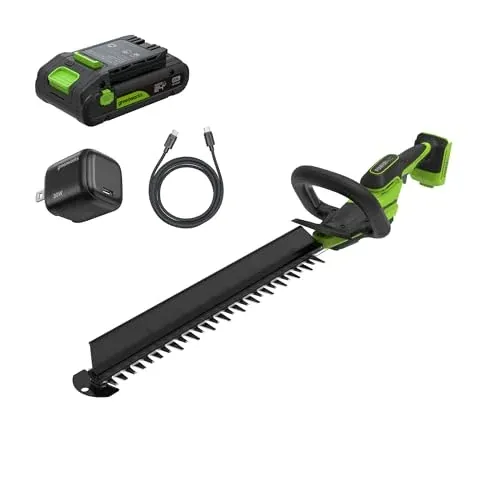 Greenworks 24V 20" Telescoping Pole Hedge Trimmer Attachment w/ 2.0Ah Battery & Charger