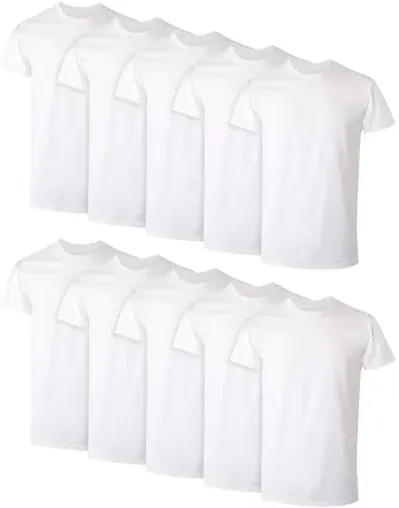 10-Pack Men's Cotton Crewneck Stay-Tucked Undershirts (White)