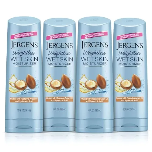 Jergens In-Shower Lotion for Dry Skin w/ Argan Oil & Hyaluronic Acid 4-Pack 10-Oz