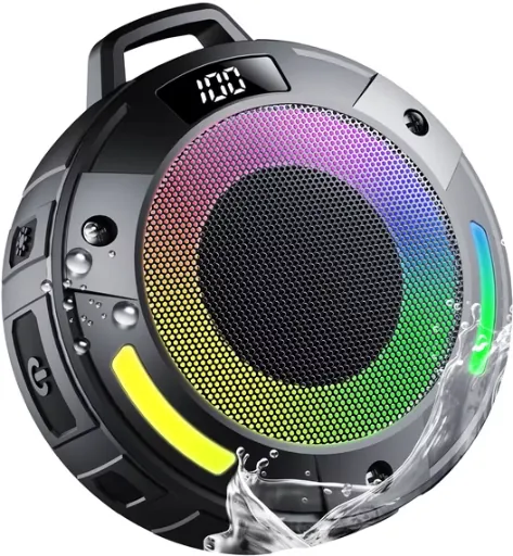 Waterproof Bluetooth Shower Speaker with LED Display & Mic, IPX7 Rated