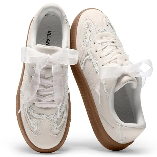 Vilanva Women's Lace Embroidered Sneakers