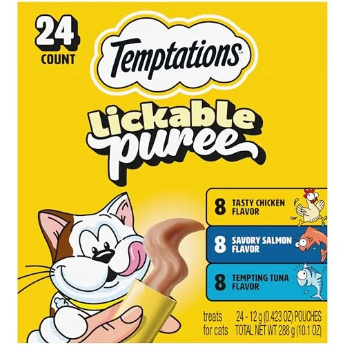 Temptations Creamy Puree Cat Treats, Chicken, Salmon & Tuna, 24 Count