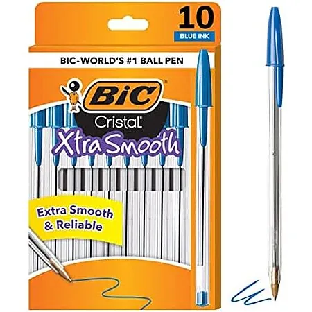 10-Ct BIC Cristal Xtra Smooth 1.0mm Medium Point Ballpoint Pens (Blue)