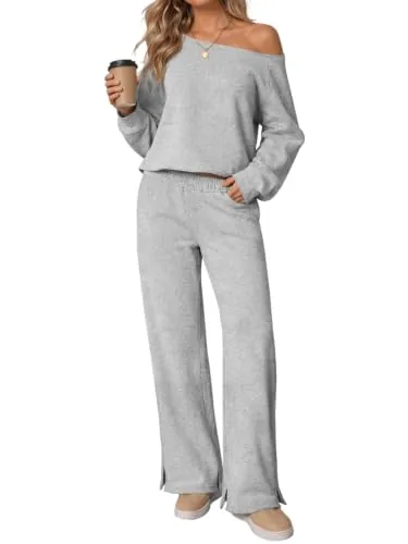 2 Piece Off the Shoulder Sweatshirt and Pant Set