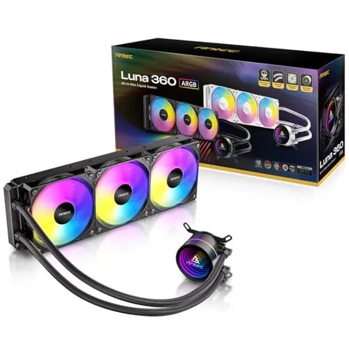 Antec Luna 360 ARGB AIO Liquid CPU Cooler, 3x120mm PWM ARGB Fans, Black
