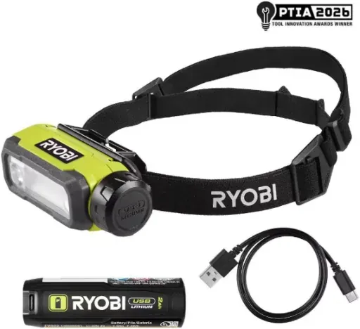 RYOBI USB Lithium 575-Lumen Rechargeable Magnetic Headlamp Kit with 2Ah Battery