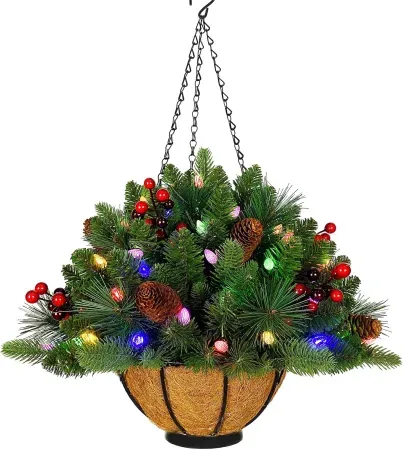 18" Assilyraft Pre-Lit Christmas Hanging Basket