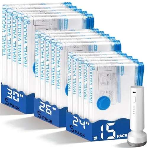 15-Pack Lezecur Vacuum Storage Bags with Rechargeable Cordless Pump