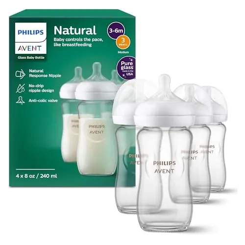 Philips Avent Natural Glass Baby Bottles 4-Pack, Medium Flow, 8 oz