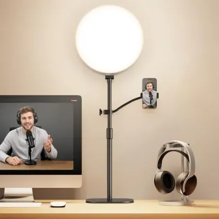 HALLUV 10" Full-Panel Desk Ring Light with Stand & Flexible Phone Holder