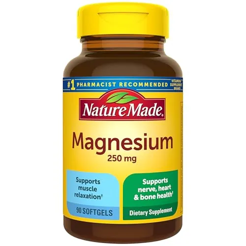 Nature Made Magnesium 250 mg Softgels, 90 Softgels | Magnesium Supplements for Men and Women, Support for Muscle, Heart, Bone and Nerve Health, 90 Day Supply