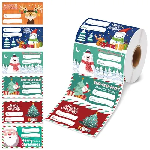 OHOME 500-Pc 2.95"x1.6" Self Adhesive Christmas Gift Tag Sticker Roll