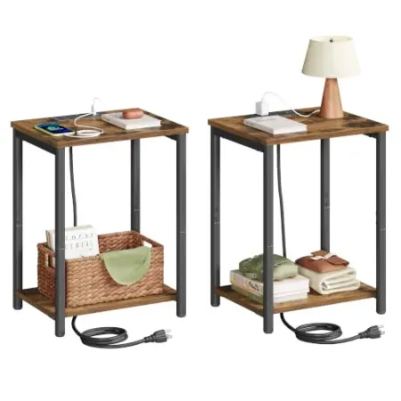 Set-of-2 VASAGLE 2-Tier Side Tables w/ Charging Station