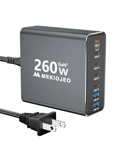 MEKIOJEO 260W 7 Ports USB C GaN Charger