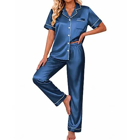 2-Pc Ekouaer Women's Satin Button-Down Pajama Set (Various)
