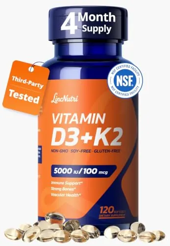 Vitamin D3 K2 5,000IU MK7 100mcg, 120 Softgels