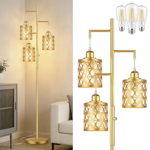 68" Tall Gold Industrial Floor Lamp