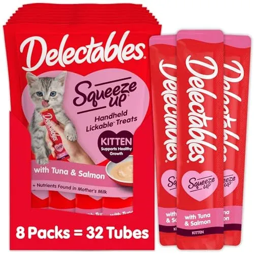 Delectables Squeeze Up Kitten Creamy Squeezable Puree 32-Ct 0.5-Oz (Tuna & Salmon)