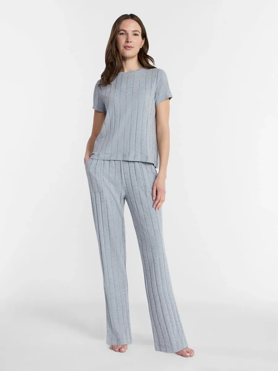 Lissome Women's Rib Knit Top and Pants Pajama Set, 2-Piece