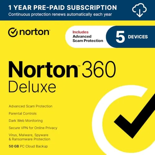 Norton 360 Deluxe 2027 Antivirus, 5 Devices