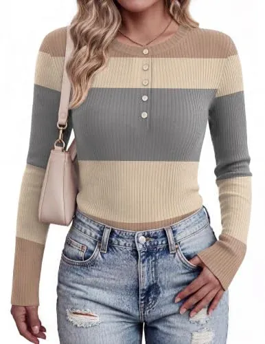 Ekouaer Long Sleeve Henley Tops