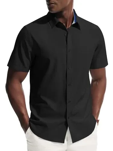 PJ PAUL JONES Mens Short Sleeve Dress Shirts Wrinkle Free Button Down Shirt