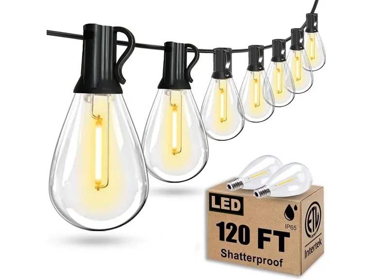 120FT LED Outdoor String Lights 30+2 Edison Shatterproof Bulbs