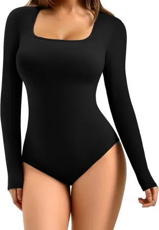CADITEX Women's Long-Sleeve Square-Neck Bodysuit