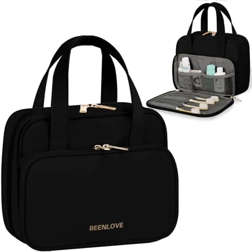 PU Leather Hanging Travel Toiletry & Makeup Organizer Bag (Black)