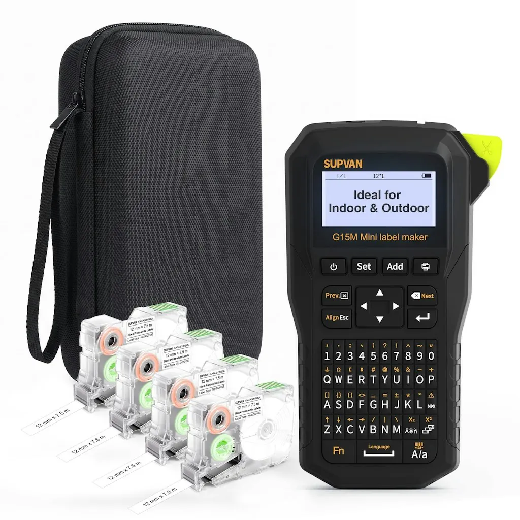 Supvan G15M Mini Portable Label Maker w/ 4 Tapes & Carrying Case