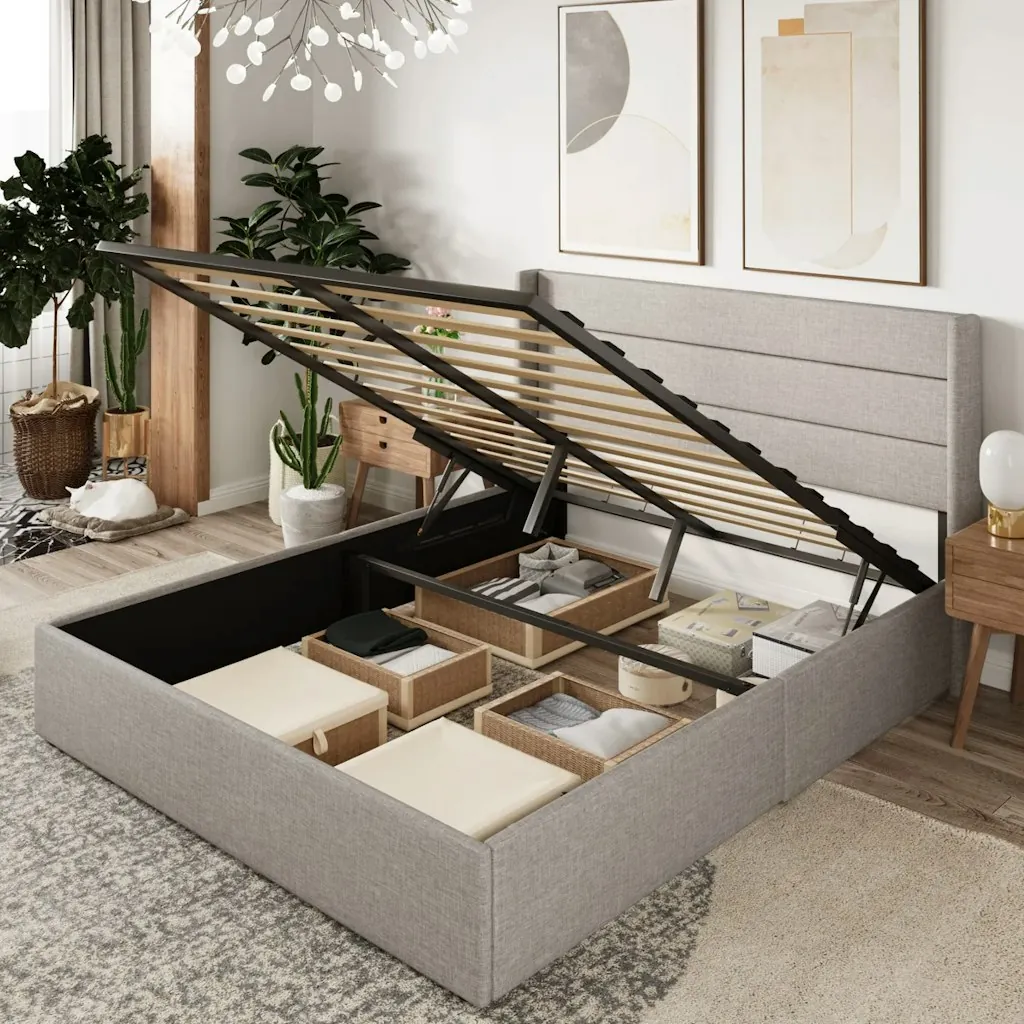 Latitude Run Braya Hydraulic Lift Up Storage Upholstered Queen Platform Bed