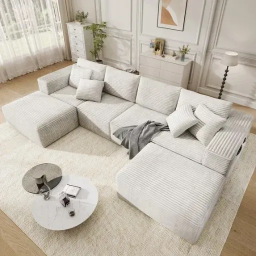 137" Cloud Sectional Couch Modular U-Shaped Chaise Ottoman