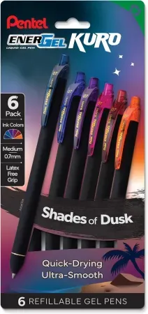 6-Pack Pentel EnerGel Kuro Shades of Dusk Liquid Gel Pens