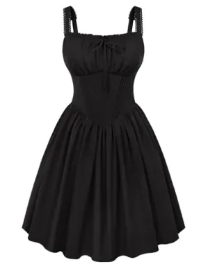 Scarlet Darkness Corset Mini Dress Adjustable Strap Women's Sundress w/ Pockets