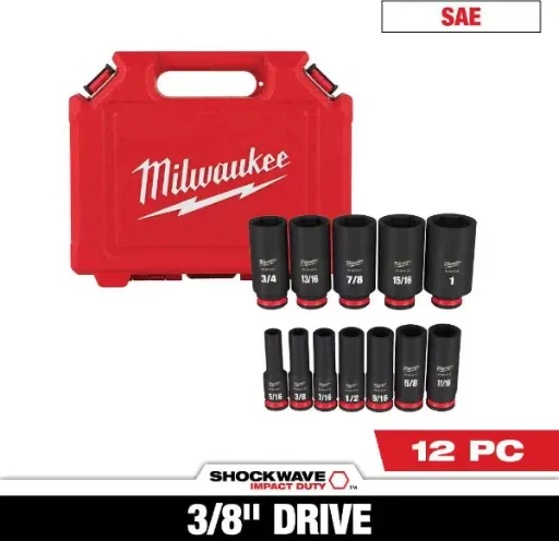 Milwaukee SHOCKWAVE 3/8 in. Drive Deep Well 6 Point Impact Socket Set (12-Piece)