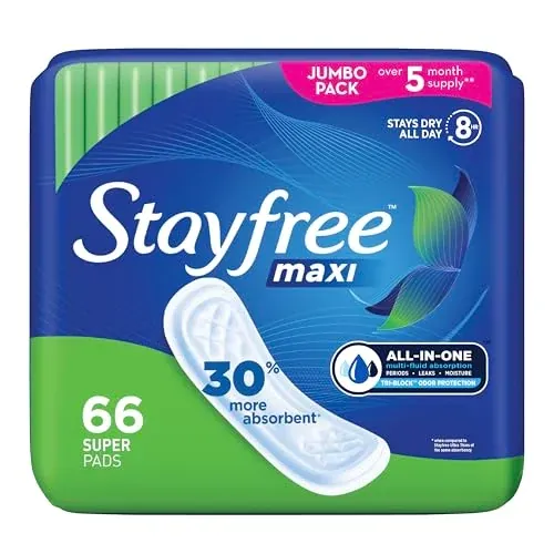 Stayfree Super Maxi Pads 66-Count Unscented