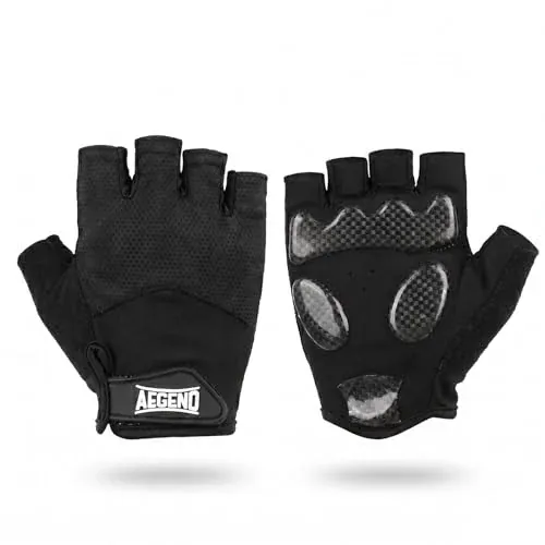 Aegend Half-Finger Cycling Gloves w/ Anti-Slip Padded Palm (Black, Large)