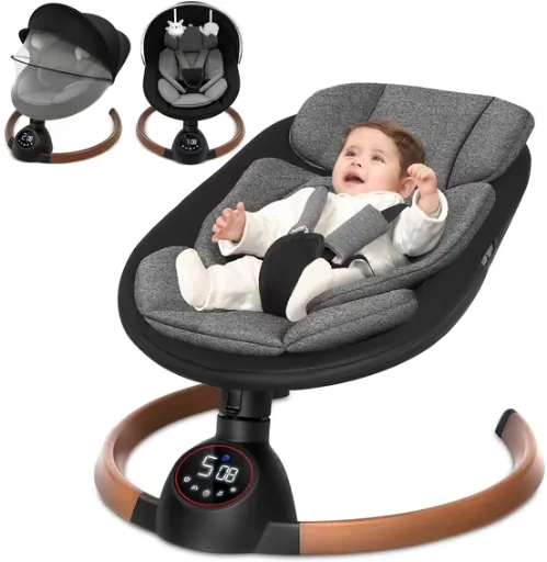 Babyeap Baby Swing with Bluetooth Control, 5 Sway Speed, 10 Lullabies, Gray