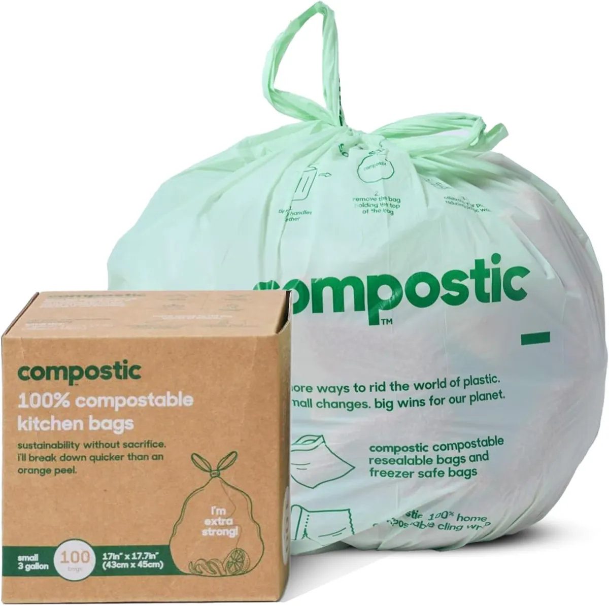 Compostic Compostable Trash Bags, 3 Gallon