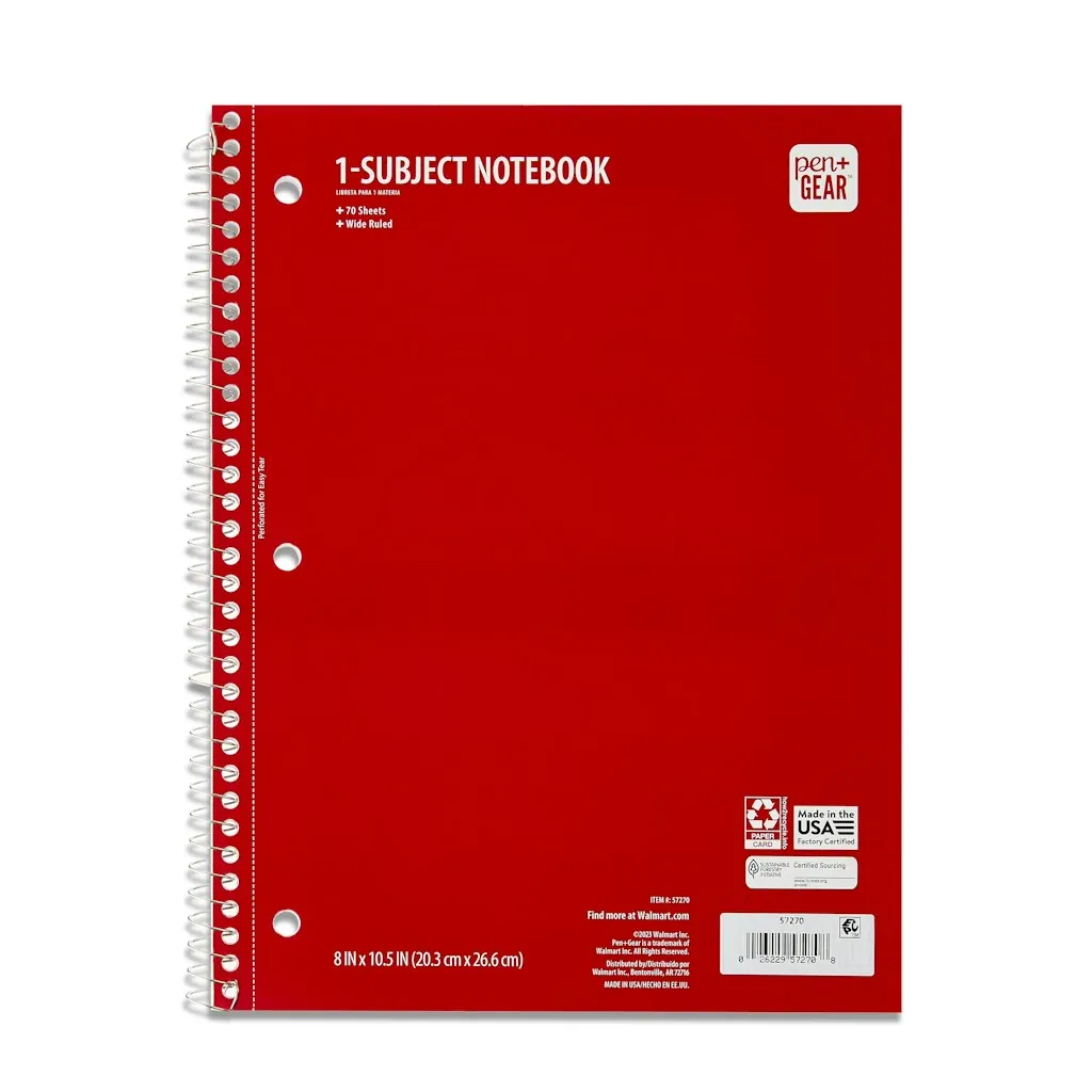 Pen+Gear Wide Rule 1-Subject Notebook: 35 cents + free shipping