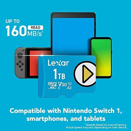 Prime Members: 1TB Lexar Play Blue 160MB/s V30 UHS-1 A2 microSD Card