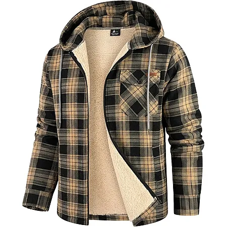 ZITY Men's Flannel Hooded Fleece Sherpa Lined Plaid Zip Up Jacket (various)