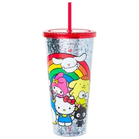 32oz Silver Buffalo Sanrio Hello Kitty and Friends Plastic Cold Cup w/ Straw