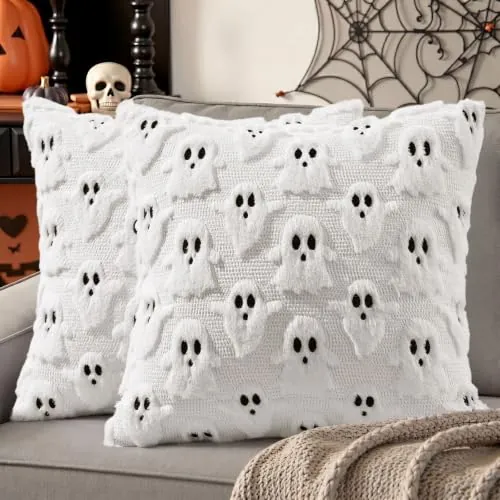 decorUhome Fall Halloween Ghost Throw Pillow Covers 18x18 Set of 2