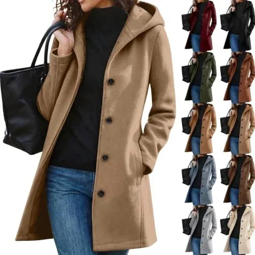 Trench Coat Long Hooded Jacket with Side Pockets