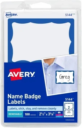 100-Count Avery 2-1/3" x 3-3/8"Customizable Name Tags