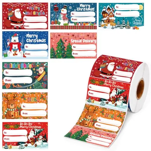 OHOME 500-Piece 2.95"x1.6" Self Adhesive Christmas Gift Tag Sticker Roll