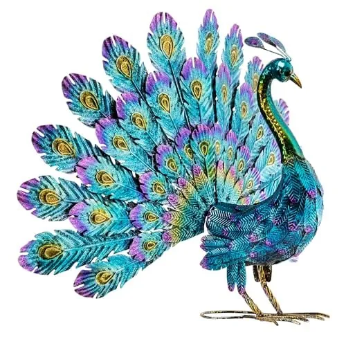 Alpine Corporation 23" Tall Outdoor Metal Peacock Statue